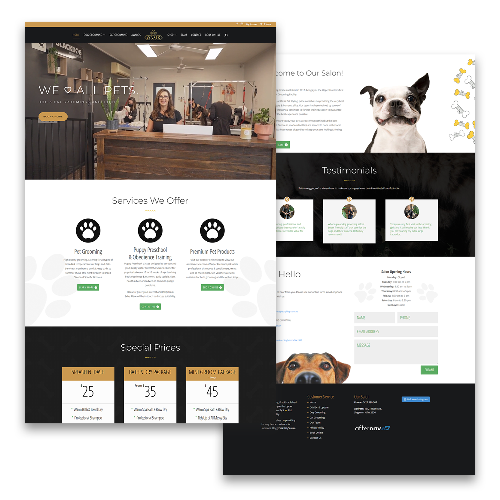 Oasis Pet Styling Website design by Think Goat